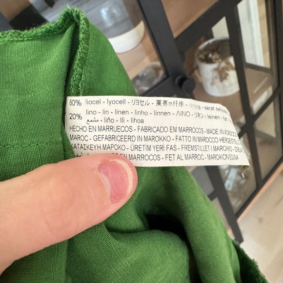 Zara linen pants straight leg high rise pockets drawstring lime green 4043/042 - Picture 9 of 11